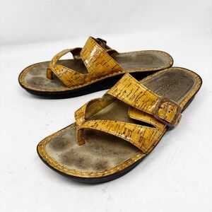 Alegria PG Lite‎ Yellow Patent Cork Print Buckle Wedge Thong Sandals Size 42/11
